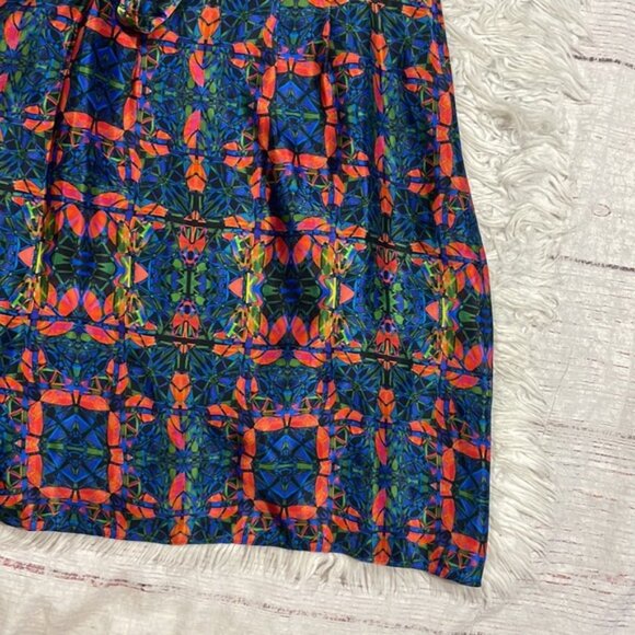 Hugo Hugo Boss Silk Multi Colored Stained Glass Geometric Tie Waist Dress - Picture 5 of 12